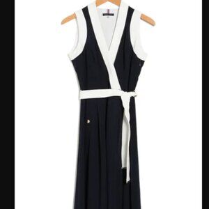 Tommy Hilfiger Sleeveless Scuba Crepe Colorblock Dress In Sky Captain/ Ivory